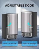 Commercial Ice Maker Machine Reversible Door 120LBS/Day, Undercounter Ice Makers 30LBS Storage Bin and 40 Ice Cubes, Icemaker Machine Brushed Metal with Water Line, Ice Scoop by CozyNest Decor