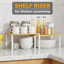 SpaceAid Cabinet Shelf Organizers 2 Pack, Kitchen Counter Rack Shelves Riser, Stackable Expandable Spice Rack, Pantry Cupboard Storage Organization (White and Natural, Short) by CozyNest Decor