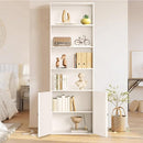 Tall White Bookcase with Doors – Wooden Bookshelf with Storage Cabinet & Shelves for Living Room, Bedroom, or Office by CozyNest Decor