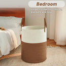 Large Woven Laundry Basket Hamper,80L Cotton Rope Storage Bin for Blankets,Toys and Clothes,Decorative Tall Nursery Hamper for Living Room,Baby Nursery,Bathroom and Bedroom,White and Brown by CozyNest Decor