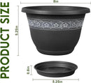 8 Inch Plant Pots with Drainage Hole - Lightweight Flower Pots for Herbs and Flowers - Home Decor Plastic Planters for Indoor Outdoor Plants- Pack of 6 (Black, 8 inch) by GreenHaven Gardens