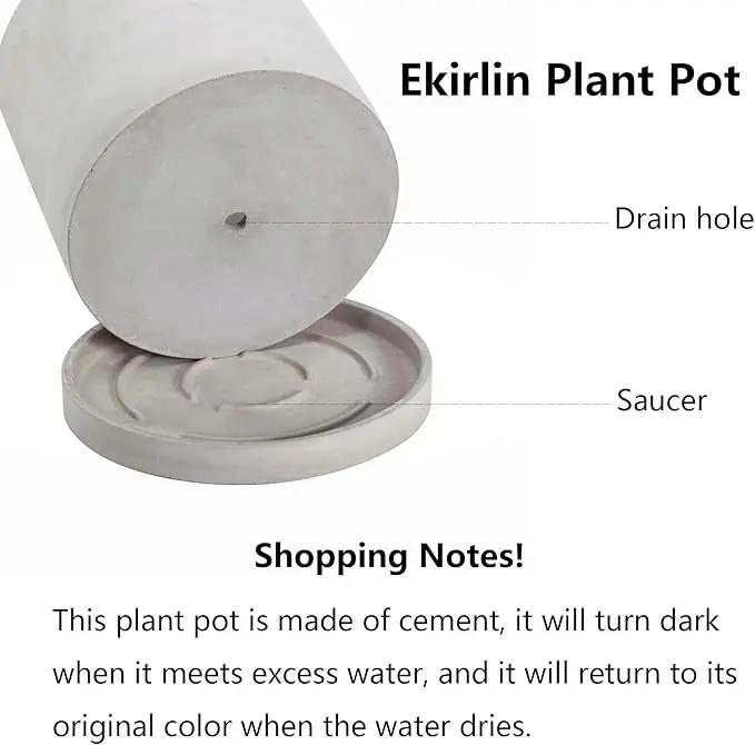 Ekirlin 9 Inch Flower Plant Pot Indoor - Grey Cement Garden Planter Concrete Planter with Drain Hole Saucer, Modern Succulents Containers for Home Decor, Office & Outdoor, photo 2 of 8