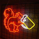 Squirrel Beer Neon Sign for Wall Decor Bar Neon Light Orange Squirrel Drinking Wine Led Light Animal LED Sign Dimmable LED Neon Light for Bar Bedroom Kidsroom Business Game Room by CozyNest Decor