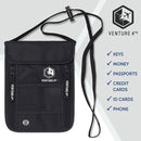 VENTURE 4TH Passport Holder Neck Wallet with RFID Blocking Nylon Lining - Hidden Neck Pouch for Travel (Pure Black) by TinyTreasures Baby Boutique