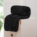 WESHIONGOO Chunky Knit Blanket Throw 40"*40" Knitted Throw Blankets for Couch Bed Fluffy Soft Blanket with Jumbo Chenille Yarn Thick 100% Handmade(Black) by CozyNest Decor