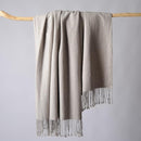 CUDDLE DREAMS Silk Throw Blanket with Hand-Knotted Fringe, Natural, Soft & Breathable (Herringbone Gray) by CozyNest Decor