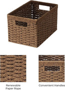 StorageWorks Round Paper Rope Storage Baskets, Rectangular Wicker Baskets with Built-in Handles, Medium, 2-Pack by GreenHaven Gardens