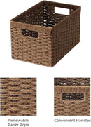 StorageWorks Round Paper Rope Storage Baskets, Rectangular Wicker Baskets with Built-in Handles, Medium, 2-Pack by CozyNest Decor
