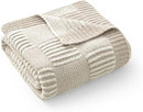 Amélie Home Chenille Knit Throw Blanket for Couch, Checkered Texture Decorative Soft Blanket for Sofa, Bed & Living Room, 50"x60", Khaki & White by CozyNest Decor