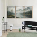 SIGNINART Large Green Forest Framed Canvas Wall Art Set, Misty Mountain Lake Scenery Wall Decor, Modern Foggy Wood Landscape Artwork, Oil Printing Style Nature Art Print for Living Room, Bedroom, Office 16 x24 x3 by CozyNest Decor