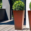 WORTH Garden 25" Large Metal Glazed Planter Set of 2, Luxurious Glossy Finish Red Tall Square Tapered Steel Plant Pots, Decor Flower Pot Indoor & Outdoor, Drainage Hole & Dual-Purpose Plant Saucer by CozyNest Decor