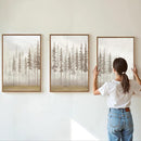 SIGNINART Large Pine Tree Framed Canvas Wall Art Set, Foggy Forest Landscape Wall Decor, Modern Beige Nature Artwork, Misty Forest Wall Painting for Living Room, Bedroom,Office 16 x24 x3 by CozyNest Decor