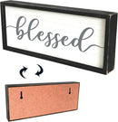 Rustic Blessed Freestanding Sign Home Decor for Living Room - Farmhouse Framed Blessed Wall Art Solid Wood Grey 12x5 Inches by CozyNest Decor