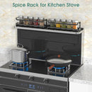 LUCYCAZ 2 Pack Wall Mounted Spice Rack with 16 Hooks, Spice Organizer Shelf for Stove Cabinet Pantry Door,Screw or Adhesive Spice Shelf Hanging Wall Spice Rack in Kitchen and RV (Black, 2 PACK) by CozyNest Decor