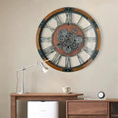 24 Inch Moving Gear Wall Clock, Oversized Wall Clocks, Clock Living Room Decor, Solid Wood Frame, Battery Operated, Large Wall Clock with Steampunk Industrial for Fireplace(Machilus) by CozyNest Decor