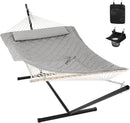 ANOW Double Rope Hammock with Stand 12FT, Heavy Duty Hammock with Polyester Pillow and Pad, 450 LBS Weight Capacity, Light Grey by GreenHaven Gardens
