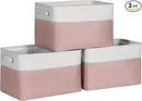 Kntiwiwo Foldable Storage Bins 15" x 10" x 9.5" Fabric Storage Basket Cube with Handles Large Linen Closet Organizer Bins for Organizing Shelf Home, Set of 3, Pink by CozyNest Decor