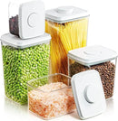 Pop Up Lid Food Storage Containers, Clear Storage Containers for Pantry Airtight Kitchen Containers Storage Set - 5 Pack for Cereal, Flour and Sugar, 3.5Qt, 2.9Qt, 2.1Qt, 1.3Qt, 0.6Qt by CozyNest Decor