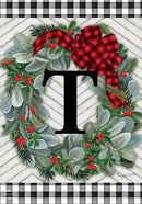 Briarwood Lane Winter Wreath Monogram Letter T Garden Flag by GreenHaven Gardens