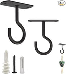 NACETURE Ceiling Hooks for Hanging Plants 2 Pack - Square Wall Mount Plant Hanger Indoor Hanging Hooks Metal Plant Bracket Iron Lanterns Hangers for Wind Chimes, Planters (2.5" Black 2 Pack) by GreenHaven Gardens