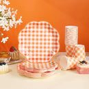175 Pcs Orange and White Gingham Party Supplies - Orange Gingham Paper Plates and Napkins Sets Serve 25 - Scalloped Checkered Plates for Birthday Picnic Fall Halloween Thanksgivng Party Decorations by CozyNest Decor