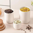 White Ceramic Canister Set with Bamboo Lids, 3-Piece Airtight Food Storage Jars for Kitchen - Flour, Sugar, Coffee, Tea, Spice - Small, Medium, Large Sizes by CozyNest Decor