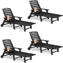 Lounge Chair Outdoor Set of 4 with Wheels, Adjustable 6-Position Chaise Lounge Outdoor, Patio Lounge Chair for Poolside Backyard, Black by GreenHaven Gardens