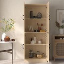 Oak Rattan Kitchen Pantry, 71" Tall Storage Cabinet with Doors, Boho Hutch for Dining Room by CozyNest Decor