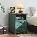 18" Farmhouse Night Stand with Charging Station, 2 Drawers Bedside End Table, Green Wooden Nightstand, Bed Side Table Cabinet with Open Shelf for Bedroom Living Room Office by CozyNest Decor