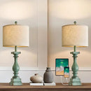BOBOMOMO 27" Farmhouse Table Lamp Set of 2 with USB A+C for Bedroom Living Room Vintage Rustic Traditional Nightstand Bedside Lamps Retro Side Table Lamps (Green) by CozyNest Decor