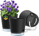 6 inch Self Watering Pots for Indoor Outdoor Plants, 3 Pack Flower Plant Pots with Drainage Holes and Clear Reservoirs, Visible Water Level, Plastic Planters with Wicking Rope, Black by CozyNest Decor