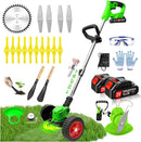 Electric Weed Wacker Eater Cordless Battery Powered, Weed Trimmer 21V Lightweight No-String with 2 Battery Operated & Wheels, 3 in 1 Stringless Grass Trimmer/Edger/Brush Cutter for Garden Yard Lawn by GreenHaven Gardens