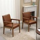 Kmax Modern Dining Chairs Set of 4 Faux Leather Kitchen Arm Chairs Upholstered Accent Chairs with Wooden Legs for Dining Room, Living Room, Bedroom, Brown by CozyNest Decor