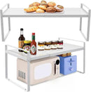 Adjustable Kitchen Shelf Organizer 9", (2 Pack) Heavy-Duty Cabinet Shelves for Countertop, Pantry & Microwave, Expandable Space-Saving Storage Rack with Non-Slip Pads, White by CozyNest Decor