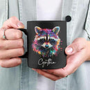Colorful Raccoon Black Mug, Custom Choose Name Raccoon Coffee Cup, Gift For Men Women, Personalized Animal Lover Ceramic Mug, Customized Animal Design Cup 11oz 15oz by CozyNest Decor