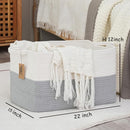 COMFY-HOMI Large Rectangle Laundry Storage Basket | Cotton Rope Woven, Organizing with Handle | Dirty Cloth & Baby Shower Basket | 22x15x12' - White/Grey by TinyTreasures Baby Boutique