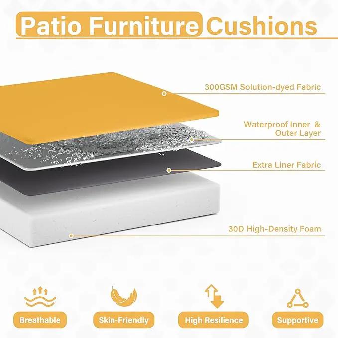 Patio Chair Cushions 17 X 16 X 3 Inch Waterproof Outdoor Seat Cushions for Patio Furniture, Outdoor Sofa Couch Pads with Ties & Handle, Set of 2, Yellow, photo 5 of 7