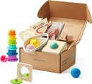 Tiny Land Montessori Toy Set for Babies 7-9 Months Senser Play Kit - 5-in-1 Wooden Learning Toys with Object Permanence Box, Sensory Ball, Stacking Cups and Mirror Puzzle,Body Board Book by TinyTreasures Baby Boutique