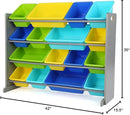Humble Crew Supersized Toy Storage Organizer with 16 Removable Bins, Grey/Blue/Green/Yellow – Large Toy Storage for Toddlers Ideal for Kids' Rooms, Playrooms, and Nurseries - Modern Toy Bins for Kids by TinyTreasures Baby Boutique