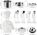 Juboury Pretend Play Kitchen Set - Toy Kitchen Accessories with Stainless Steel Cookware Pots and Pans, Plates, Cooking Utensils, Kids Chef Coat & Hat, Wooden Play Food for Kids, Girls, Boys, Toddlers by TinyTreasures Baby Boutique