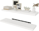 Fun Memories White Floating Shelves 36 Inch Long, Rustic Farmhouse Bathroom Shelves Over Toliet, 36 x 8 Inch Floating Shelves for Wall, Deep Wall Shelf for Living Room, Kitchen, Bedroom, Set of 2