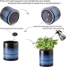 Nihow Self Watering Plant Pot: 6 Inch Ceramic Planter with Drainage Hole & Water Storage Plus for Indoor & Outdoor Plants - Cylinder Round Flower Pot for Succulent/Herbs/Violets - Black & Vivid Blue by GreenHaven Gardens