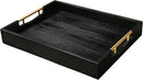LotFancy Wood Serving Tray, 17x13”, Large Ottoman Tray with Metal Handles, Decorative Wooden Tray for Living Room, Ottoman, Coffee Table, 2 Skidproof Coasters Included, Black by CozyNest Decor