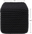 REDEARTH Cube Pouf Foot Stool Ottoman - Hand Knitted Poof - Cord Boho Pouffe - Home Décor - Stuffed Footrest for Living Room - Bedroom - Covered Patio (16" x 16" x 16") - Black by CozyNest Decor