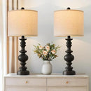 BOBOMOMO 24" Traditional Farmhouse Table Lamp Set of 2, Vintage Resin Lamps for Living Room Bedroom, Rustic Nightstand Lamp with Linen Shades, Retro Black Table Lamps for Living Room, Bedroom, Office by CozyNest Decor