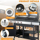 3-Burner Gas and Charcoal Combo Grill with Griddle Plate, 37,230 BTU, Stainless Steel & Enameled Grates, Side Burner + Storage Cabinet for Backyard, Tailgating, Teppanyaki by GreenHaven Gardens