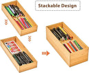 Umilife Bamboo Kitchen Drawer Organizer Boxes with Anti-Skid Silicone Feet, 2pcs Stackable Storage Bins for Kitchen Utensils & Silverware & Desk Drawer & Makeup, Tools Holder, 15”L x 6”W x 2.5”D Each by CozyNest Decor