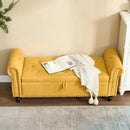 Furniliving 55” End of Bed Bench, Bedroom Bench with Button-Tufted, Large Upholstered Storage Ottoman Benches Window Bench with Storage Shoe Cabinet Bench, for Bedroom, Living Room, Linen, Yellow by CozyNest Decor