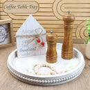 Round Wood Serving Tray with Beads, White Washed Wooden Decorative Tray for Entertaining, Decoration, and Gifting by CozyNest Decor