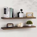 Axeman Floating Shelves for Wall, 8 Inch Deep Rustic Solid Elm Wood Wall Shelves for Storage, Wall Mounted Display Shelving with Invisible Heavy-Duty Metal Bracket, 36'' Width Set of 2, Walnut by CozyNest Decor